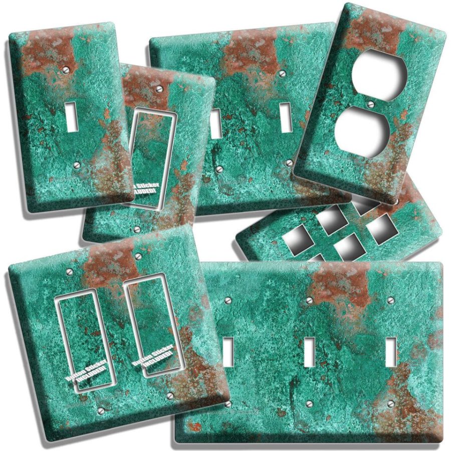 RUSTED COPPER GREEN PATINA RUSTIC LOOK LIGHT SWITCH OUTLET WALL PLATE ROOM DECOR