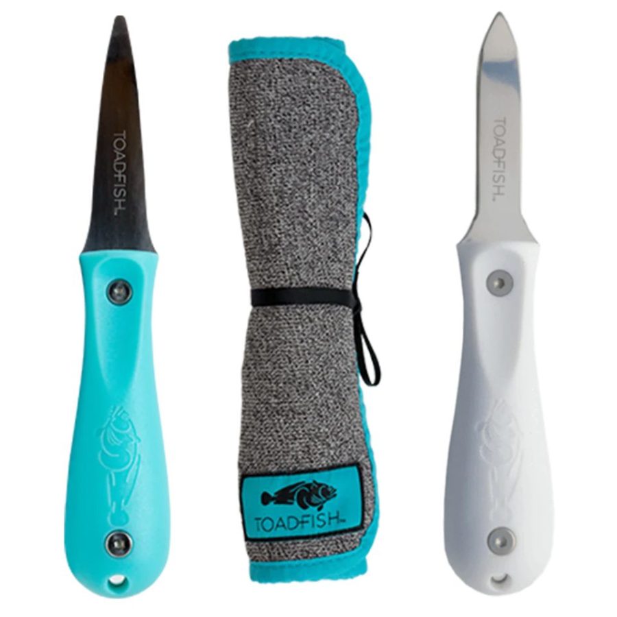 TOADFISH 1014 SHUCKERS BUNDLE - PUT EM BACK OYSTER KNIFE, PROFESSIONAL OYSTER KNIFE & CUT-PROOF SHUCKING CLOTH