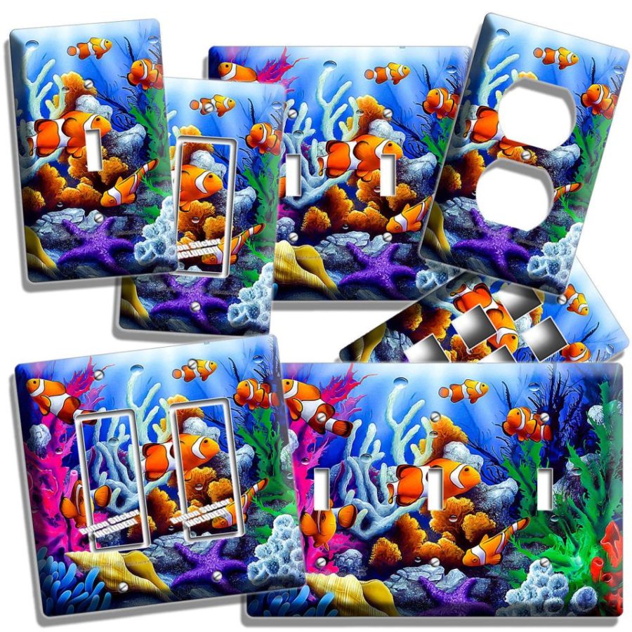 TROPICAL SEA CORAL CLOWN FISH AQUARIUM LIGHT SWITCH OUTLET WALL PLATE ROOM DECOR