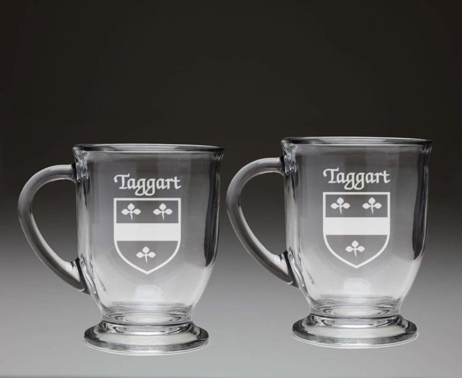 Taggart Irish Coat of Arms Glass Coffee Mugs - Set of 2
