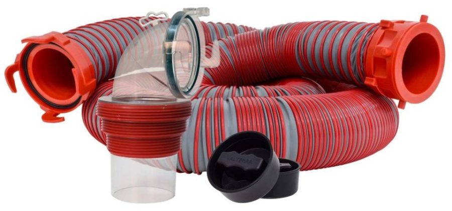 VALTERRA D040450 Viper 15-Foot RV Sewer Hose Kit, Universal Sewer Hose for RV Camper, Includes 15-Foot Hose with Rotating Fittings, 90 Degree ClearView Sewer Adapter and 2 Drip Caps