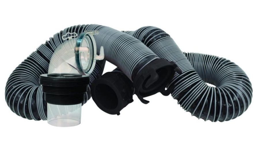 VALTERRA D040650 Silverback 15-Foot RV Sewer Hose Kit, Universal Sewer Hose for RV Camper, Includes 15-Foot Hose with Rotating Fittings, 90 Degree ClearView Sewer Adapter and 2 Drip Caps
