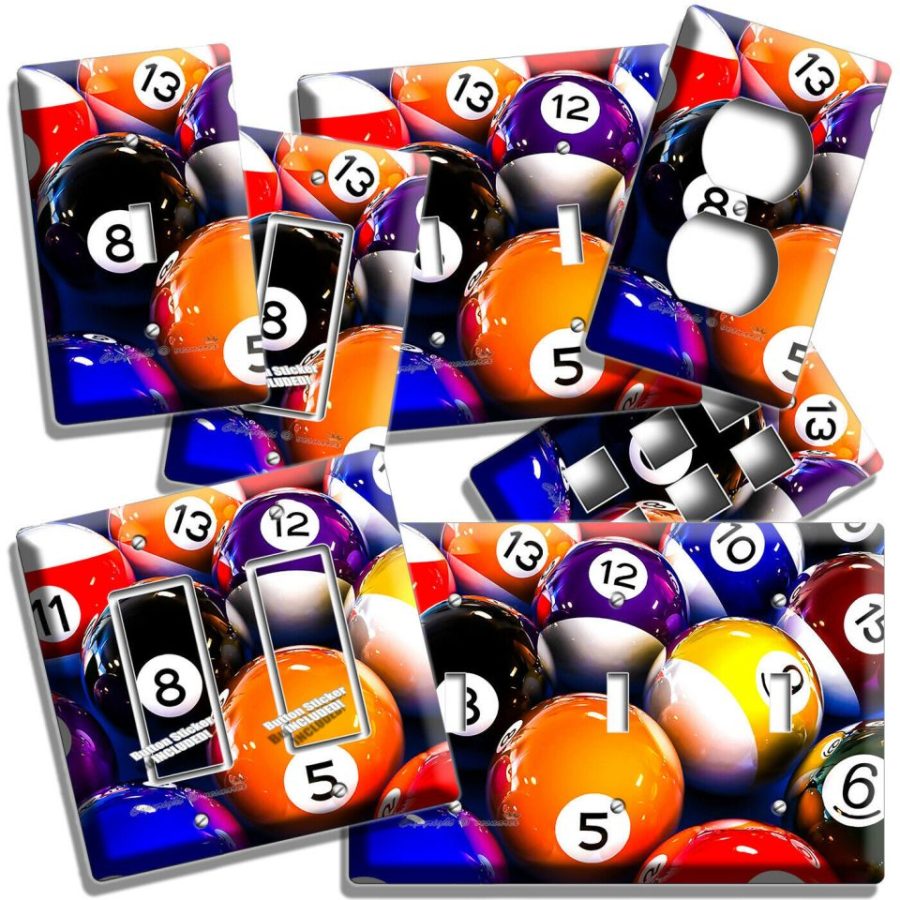 VIBRANT BILLIARD BALLS LIGHT SWITCH OUTLET WALL PLATE POOL TABLE GAME ROOM DECOR