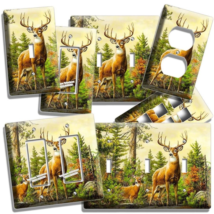 WHITETAIL DEER BUCK LIGHT SWITCH WALL PLATE OUTLET HUNTING CABIN HOME ROOM DECOR
