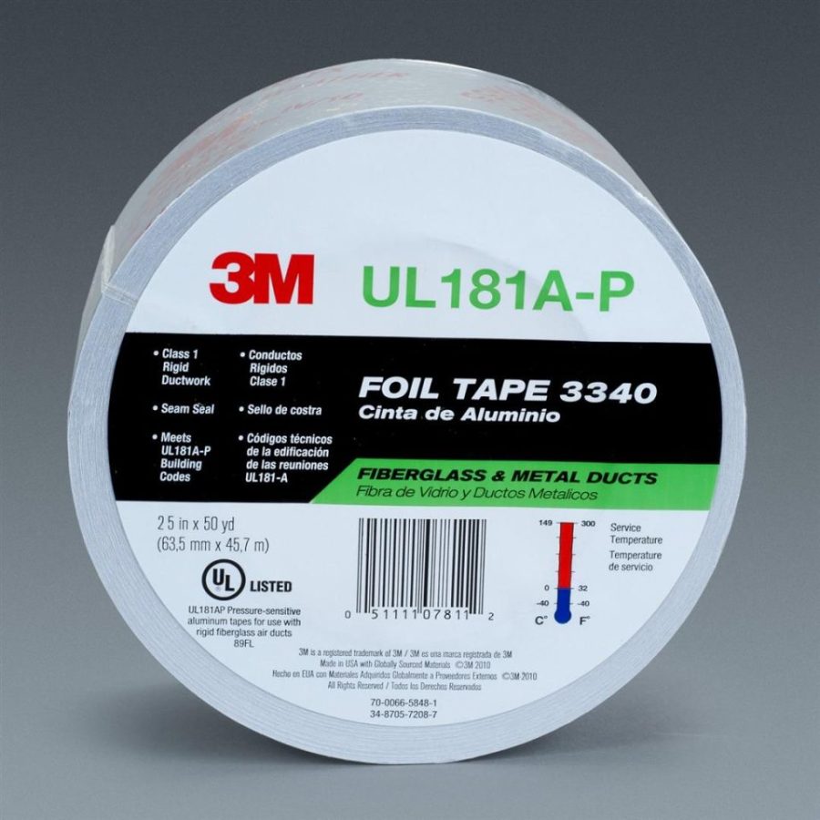 3M 7811 Aluminum Foil Tape 3340, 2.5FT x 50 yd, 4.0 mil, Silver, HVAC, Sealing and Patching Hot and Cold Air Ducts, Fiberglass Duct Board, Insulation, Metal Repair