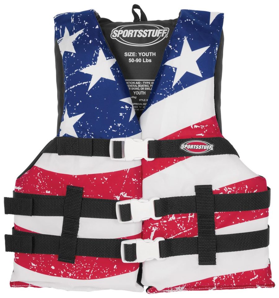 AIRHEAD 3009803AUS SPORTSTUFF Stars and Stripes Life Jacket, US Coast Guard Approved, Type III, Adult, Child, Youth Sizes