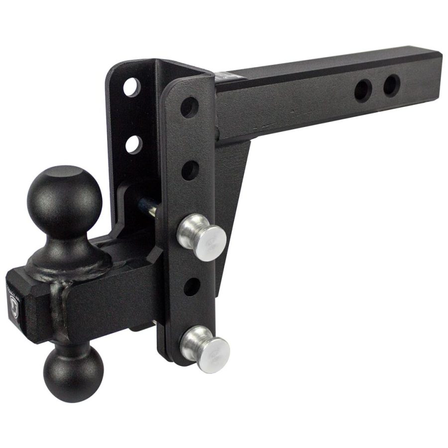 BULLETPROOF HD204 2.0 INCH Adjustable Heavy Duty (22,000lb Rating) 4 INCH Drop/Rise Trailer Hitch with 2 INCH and 2 5/16 INCH Dual Ball (Black Textured Powder Coat, Solid Steel)