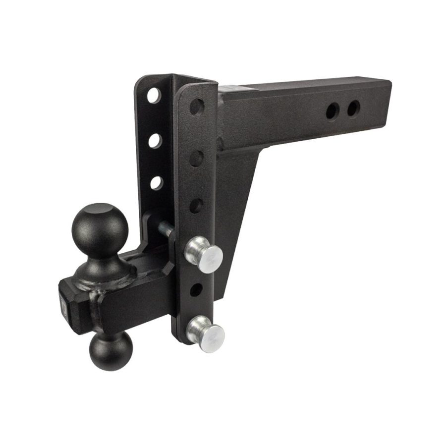 BULLETPROOF HD256 2.5 INCH Adjustable Heavy Duty (22,000lb Rating) 6 INCH Drop/Rise Trailer Hitch with 2 INCH and 2 5/16 INCH Dual Ball (Black Textured Powder Coat, Solid Steel)