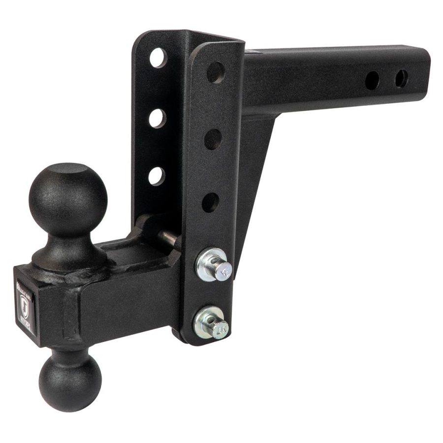BULLETPROOF MD204 Hitches 2.0 INCH Adjustable Medium Duty (14,000lb Rating) 4 INCH Drop/Rise Trailer Hitch with 2 INCH and 2 5/16 INCH Dual Ball (Black Textured Powder Coat)