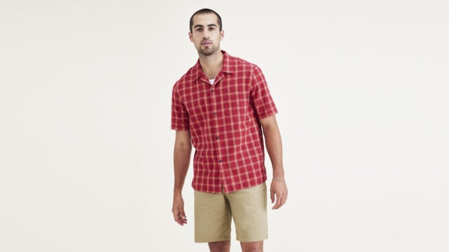 Dockers Camp Collar Shirt, Regular Fit, Men's, Red L