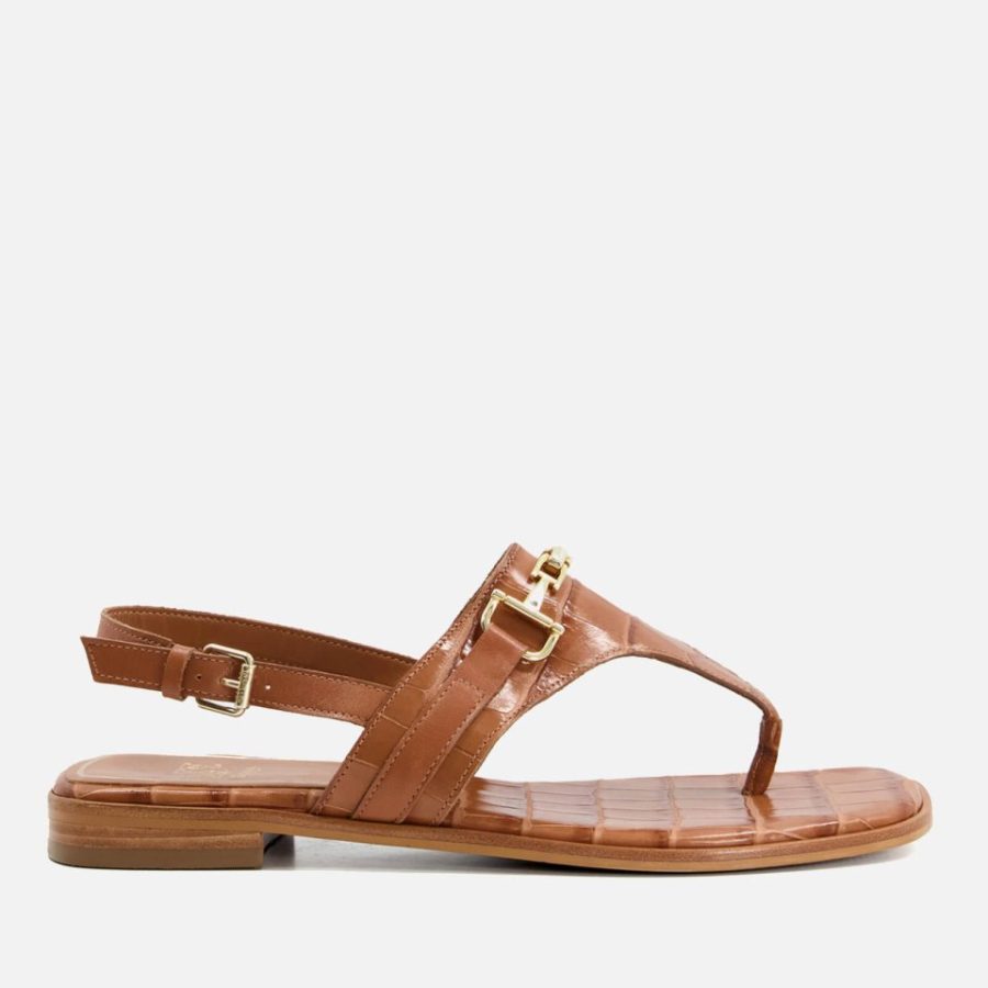 Dune Lexley Croc Print Toe Post Leather Sandals - UK 3