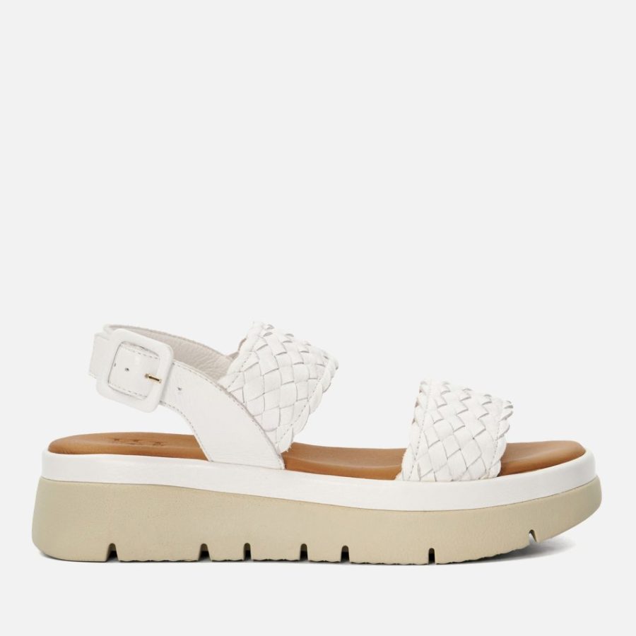 Dune Women's Lorris Leather Flatform Sandals - White - UK 3