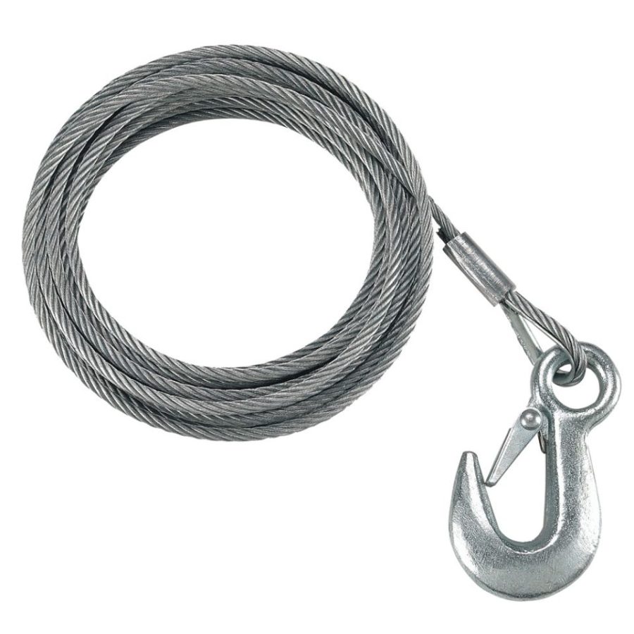 FULTON WC750 0100 7/32 INCH X 50FT GALVANIZED WINCH CABLE AND HOOK - 5,600 LBS. BREAKING STRENGTH