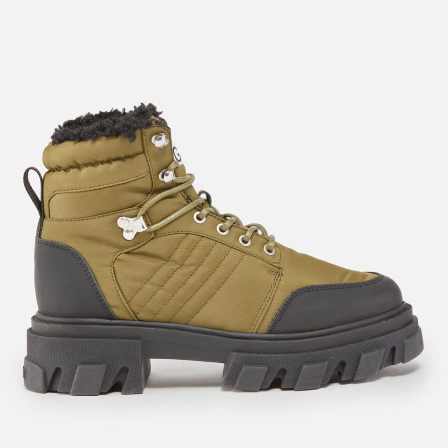 Ganni Leather and Twill Hiking-Style Boots - UK 3