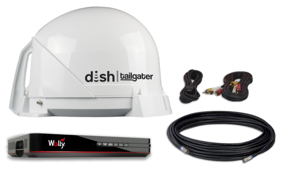 KING DT4450 DISH Tailgater Bundle - Portable/Roof Mountable Satellite TV Antenna and DISH Wally HD Receiver , White , Western & Eastern Arc Satellites