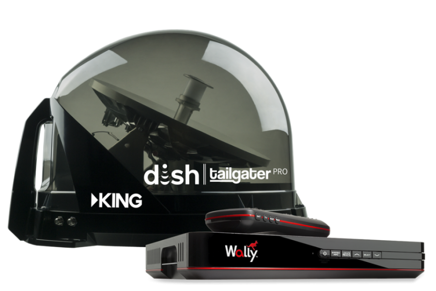 KING DTP4950 DISH Tailgater Pro Bundle - Premium Portable/Roof Mountable Satellite TV Antenna and DISH Wally HD Receiver, Western & Eastern Arc Satellites, Clear(Smoke)