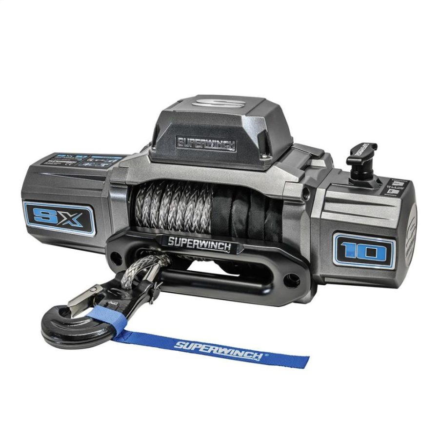 SUPERWINCH 1710201 SX10SR 12V DC Winch 10,000 lb/4,536 kg Single Line Pull with Hawse Fairlead, 3/8in x 80ft Synthetic Rope, Corded Handheld and Wireless Remote