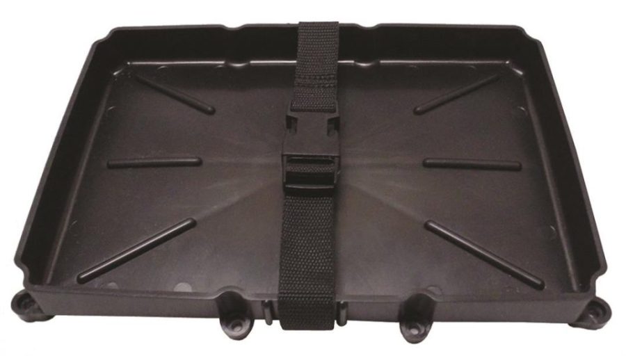 T-H MARINE NBH27PDP Narrow Battery Tray Holder with Poly Strap - Heavy Duty Space Saving Design and Recessed Mounting Wells Fit Group 27 Batteries - Boat and RV