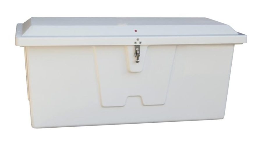 TAYLOR MADE 83562 Stow N Go Small Fiberglass Dock Box, White (24 INCHH x 54 INCHW x 22 INCHD) Fiberglass construction, UV gelcoat finish, stainless steel lockable latch and hardware 2020108652