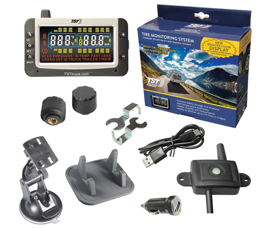 TRUCK SYSTEMS TST507RV2C TST 507 Tire Pressure Monitoring System with 2 Cap Sensors and Color Display for Metal/Rubber Valve Stems by Truck System Technologies, TPMS for RVs, Campers and Trailers...