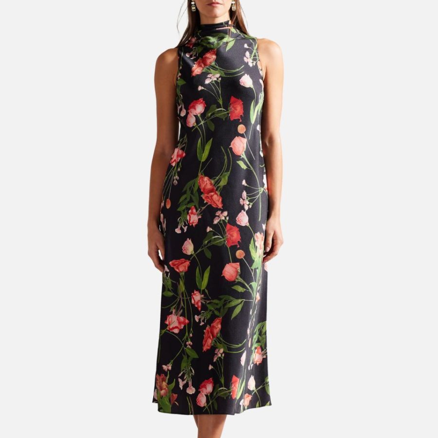 Ted Baker Connihh Floral-Print Satin Midi Dress - UK 6