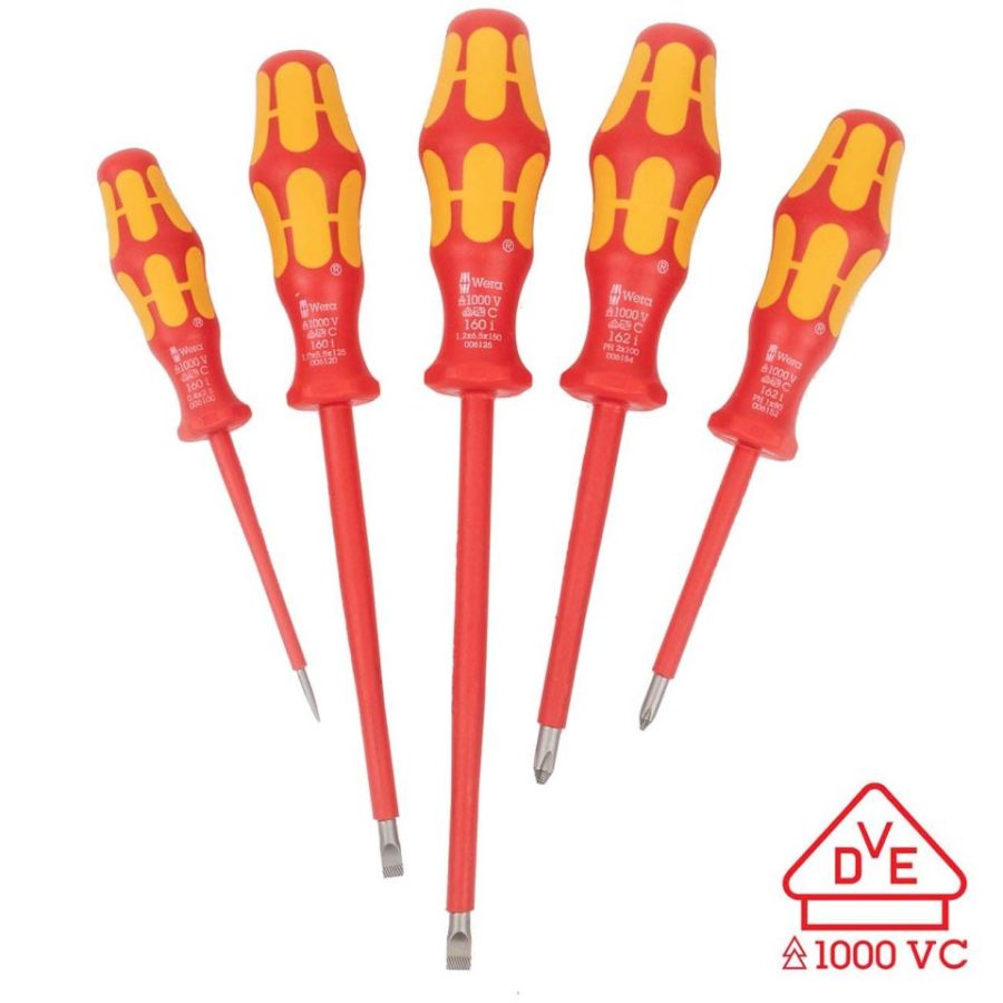 WERA 05346276001 VDE Insulated Slotted and Phillips Screwdriver Set (5 Piece Set)