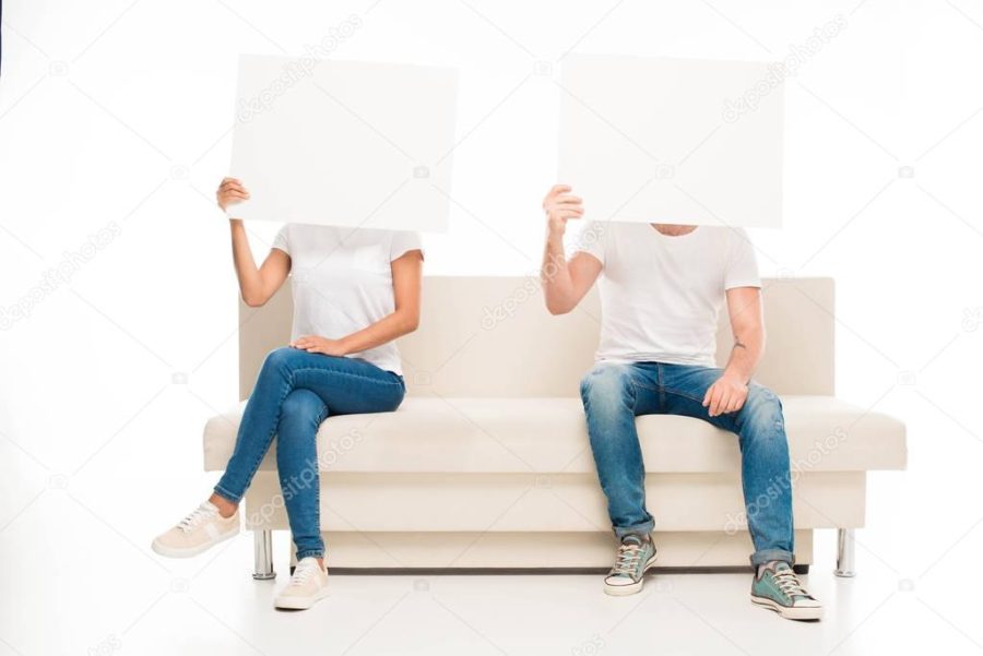 couple with blank banners