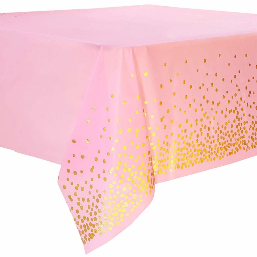 108"X54" 4 Packs Pink And Gold Disposable Party Tablecloth For Rectangle Table,
