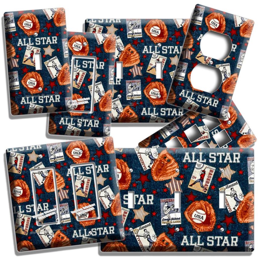 BASEBALL VINTAGE ALL STAR LIGHT SWITCH POWER OUTLET WALL PLATE COVER ROOM DECOR