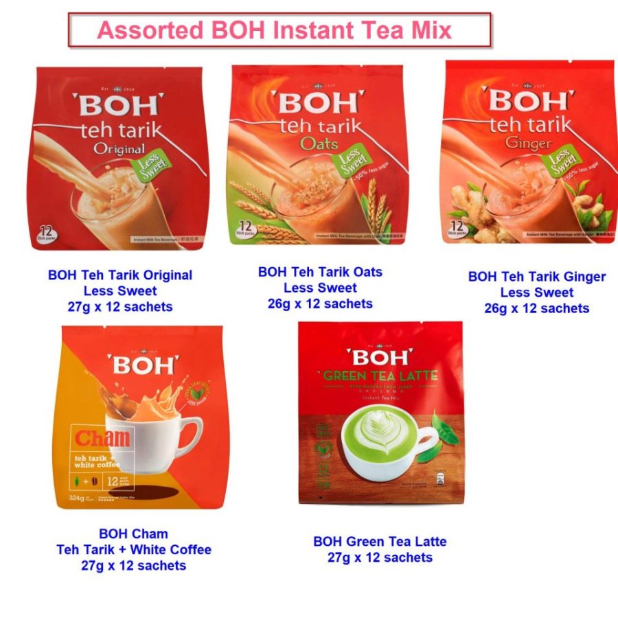BOH Instant Tea Mix Teh Tarik Cham Original Ginger Green Tea Oat Less Sugar