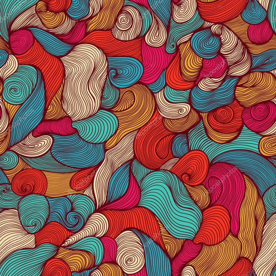 Bright seamless abstract hand-drawn pattern, waves background. C