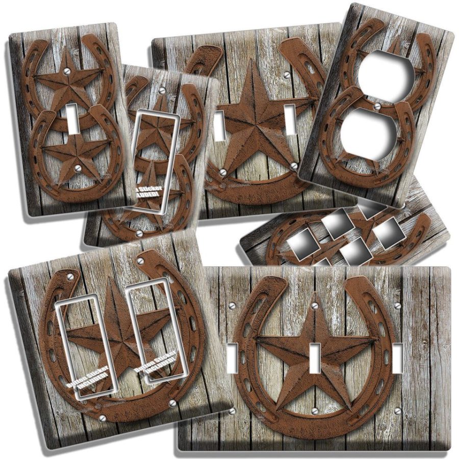COUNTRY WESTERN COWBOY LONE STAR HORSESHOE LIGHT SWITCH OUTLET WALL PLATES DECOR