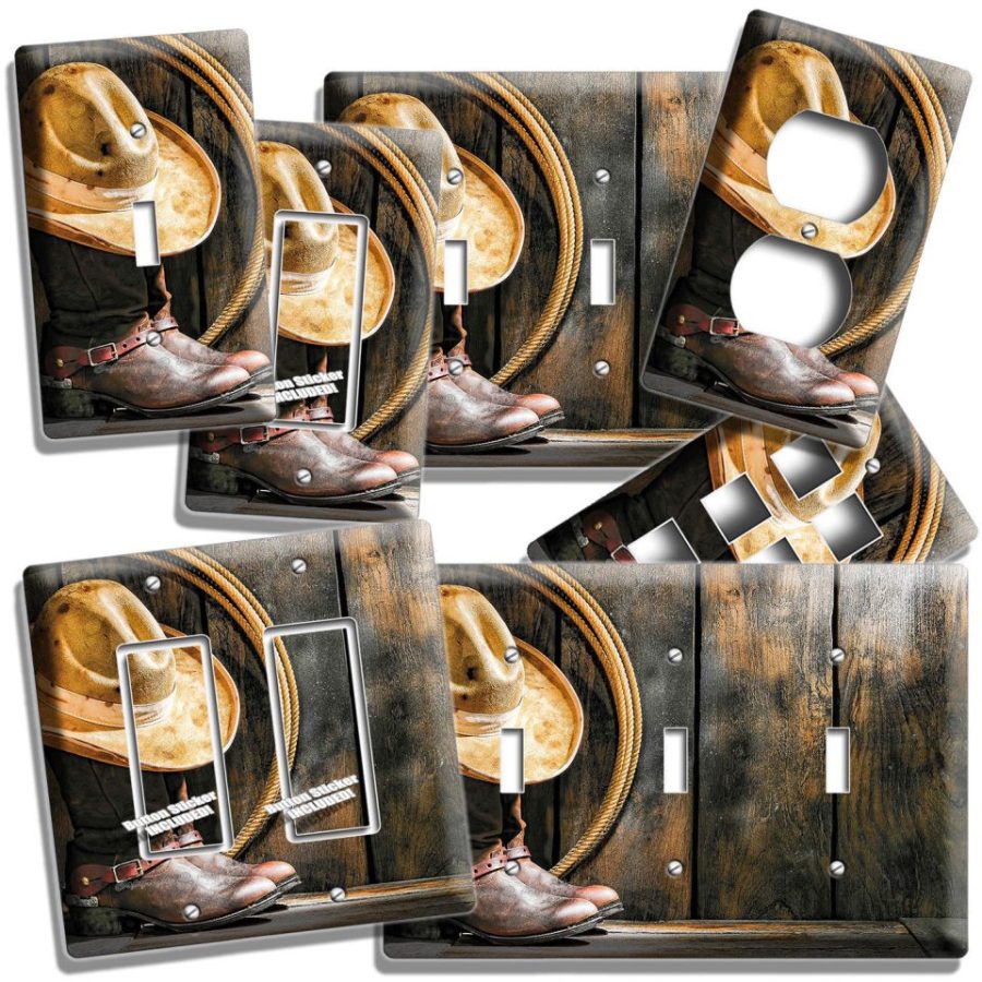 COWBOY BOOTS HAT LASSO RUSTIC COUNTRY LIGHT SWITCH OUTLET WALL PLATE ROOM DECOR
