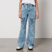 Damson Madder Babysitter Floral-Embroidered Denim Straight-Leg Jeans - UK 10