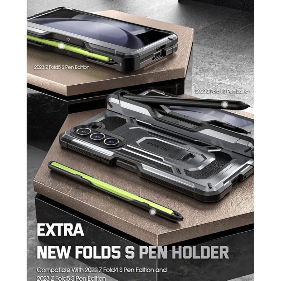 For Galaxy Z Fold 5 Case Full-Body Rugged Cover With Pencil Holder Gun Metal
