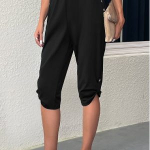 High Waisted Pocket Black Jogger Elastic Waist Pants