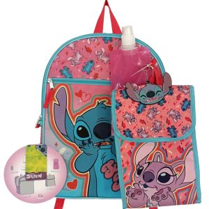 Kid's Disney Stitch & Angel 5 Piece Large Backpack Set