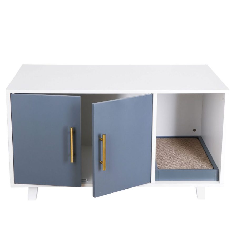 Modern Wood Pet Crate Cat Washroom Hidden Litter Box Furniture House Table White
