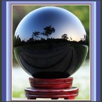Natural Black Obsidian Quartz Crystal Ball Meditation Orb Sphere and Wood Stand