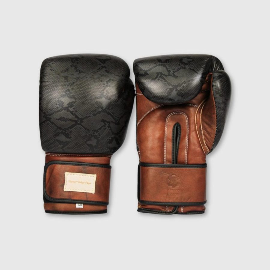 PRO Black Python Leather Boxing Gloves (Strap Up) Limited Edition
