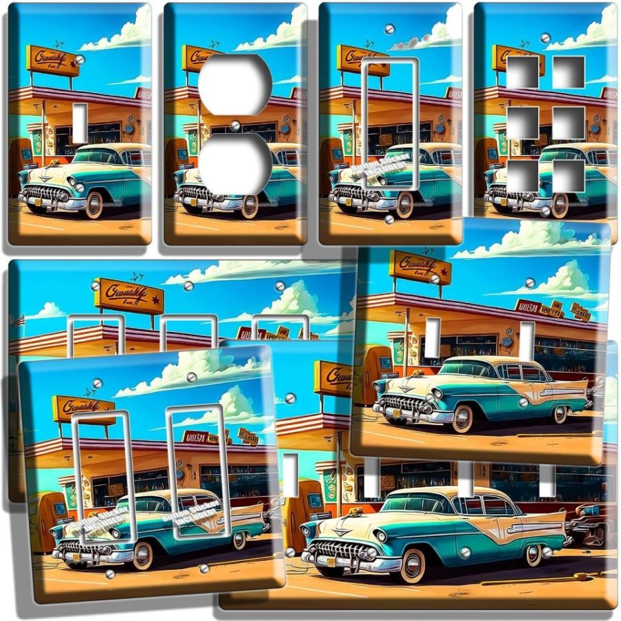 RETRO 50'S GAS STATION CLASSIC CAR LIGHT SWITCH OUTLET WALL PLATES VINTAGE DECOR