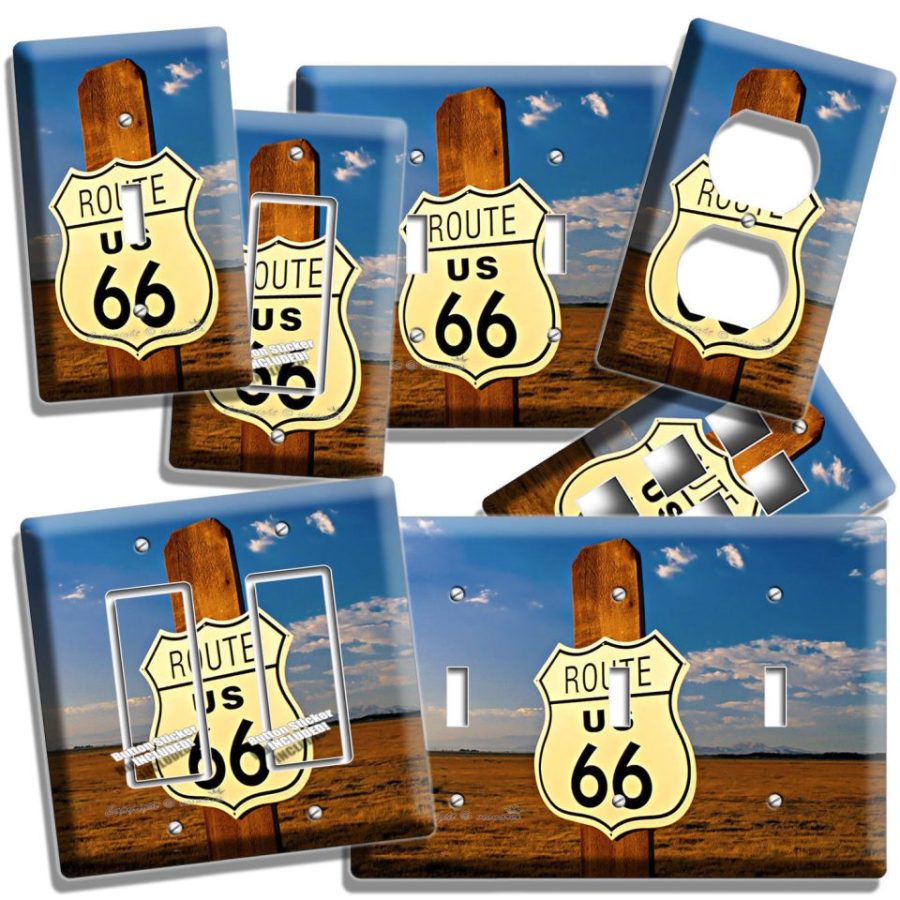 ROUTE 66 RUSTIC ROAD SIGN LIGHT SWITCH OUTLET WALL PLATES ROOM TRAVEL HOME DECOR