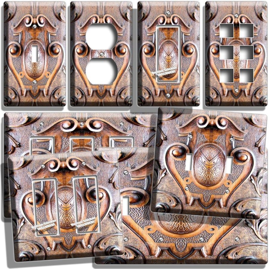 RUSTIC ANTIQUE WOOD CARVING STYLE LIGHT SWITCH OUTLET WALL PLATES COUNTRY DECOR