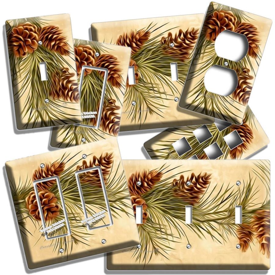 RUSTIC COUNTRY PINE CONES LIGHT SWITCH OUTLET WALL PLATES KITCHEN ROOM ART DECOR