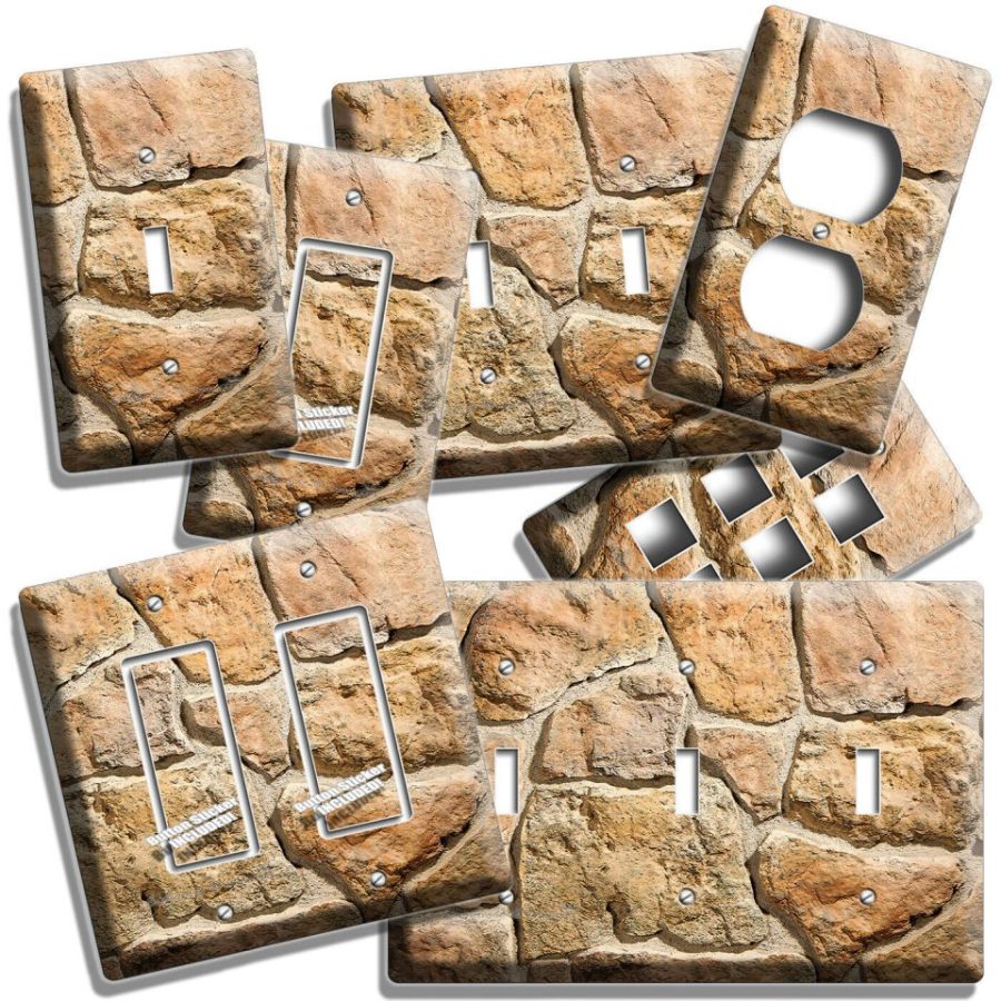 RUSTIC STONE BRICK ROCK WALL STYLE LIGHT SWITCH OUTLET PLATE MAN CAVE ROOM DECOR
