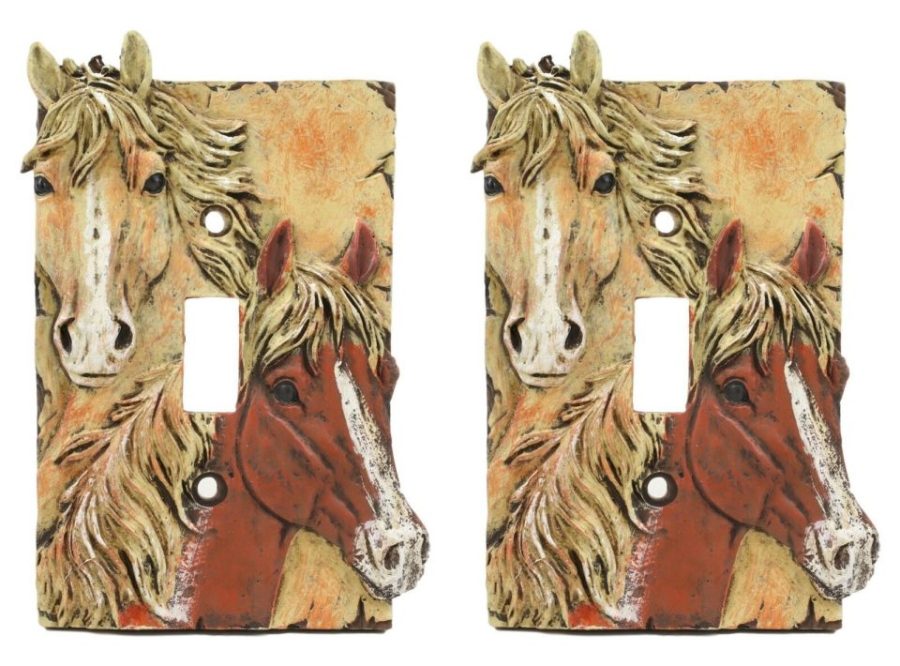 Rustic Western Chestnut Palomino Horses Single Toggle Switch Plate Cover 2pc Set