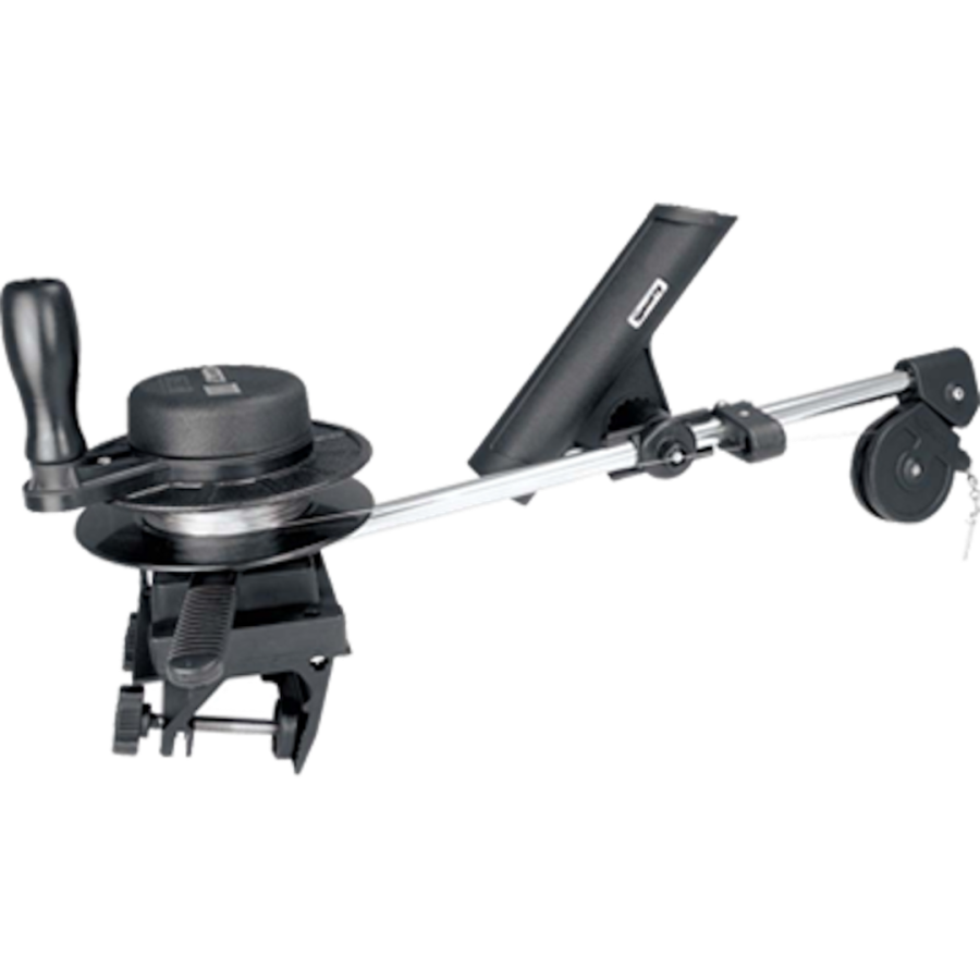 SCOTTY 1050MP DOWNRIGGER; DEPTHMASTER MANUAL DOWNRIGGER, DISPLAY PACKED, W/ROD HOLDER, 23 INCH LONG-3/4 INCH STAINLESS BOOM, 1FT PER TURN SPOOL, AUTOMATIC BRAKE. INCLUDES 1010 MOUNT, EXTENSION HANDLE, AND 200FT 150 POUND STAINLESS CABLE. INCLUDES 1021 CL