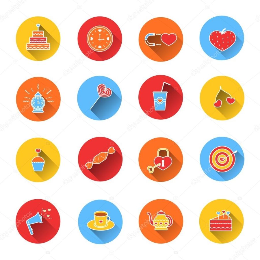 Set of colored icons for Valentine's day.