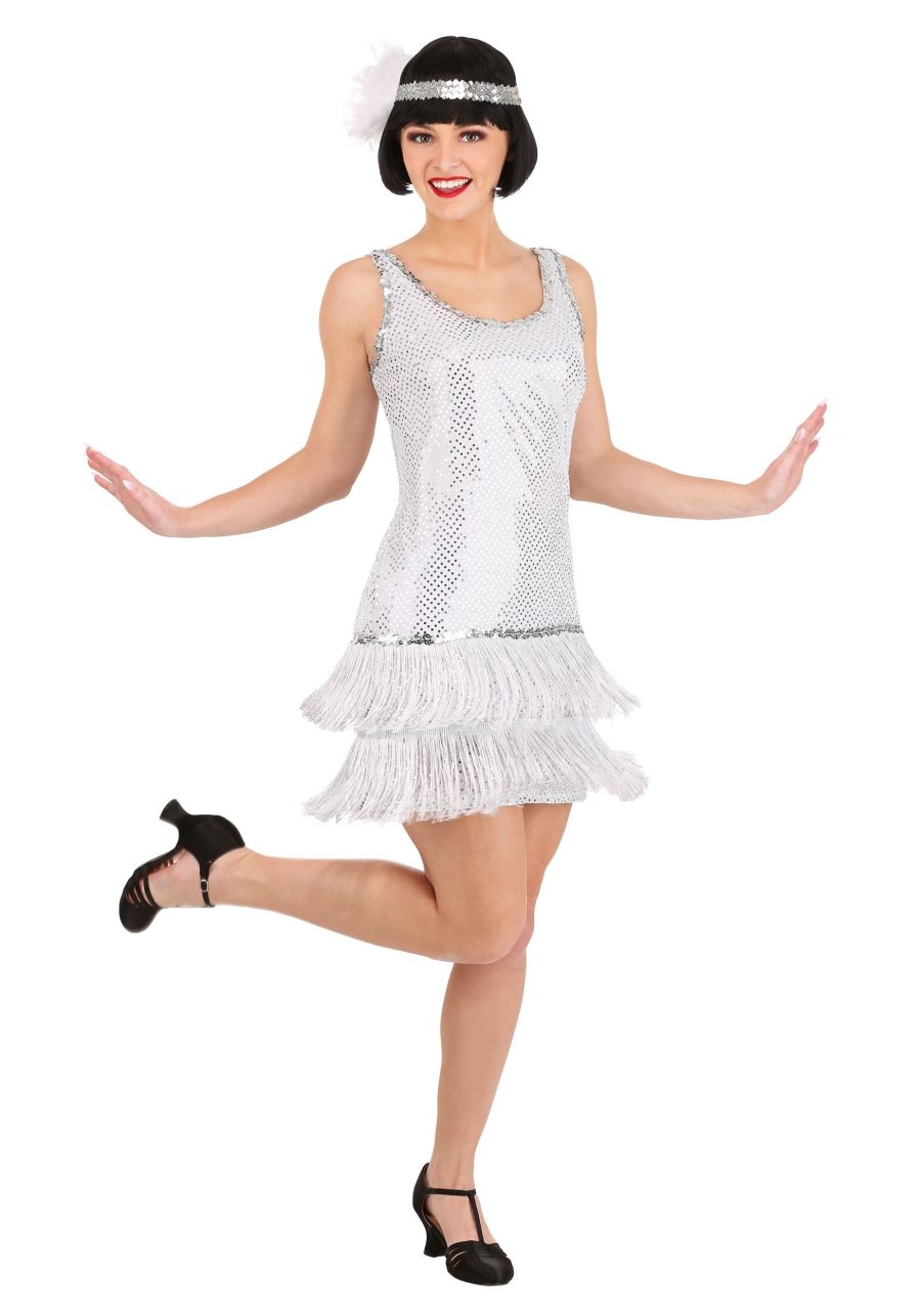 Vibrant Silver Plus Size Flapper Dress Costume