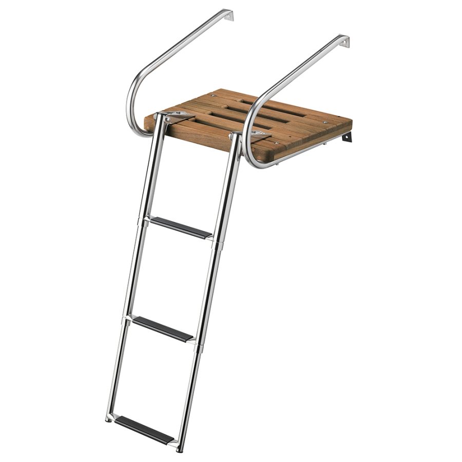 WHITECAP 68906 TEAK SWIM PLATFORM WITH 3-STEP TELESCOPING LADDER FOR BOATS WITH INBOARD/OUTBOARD MOTORS